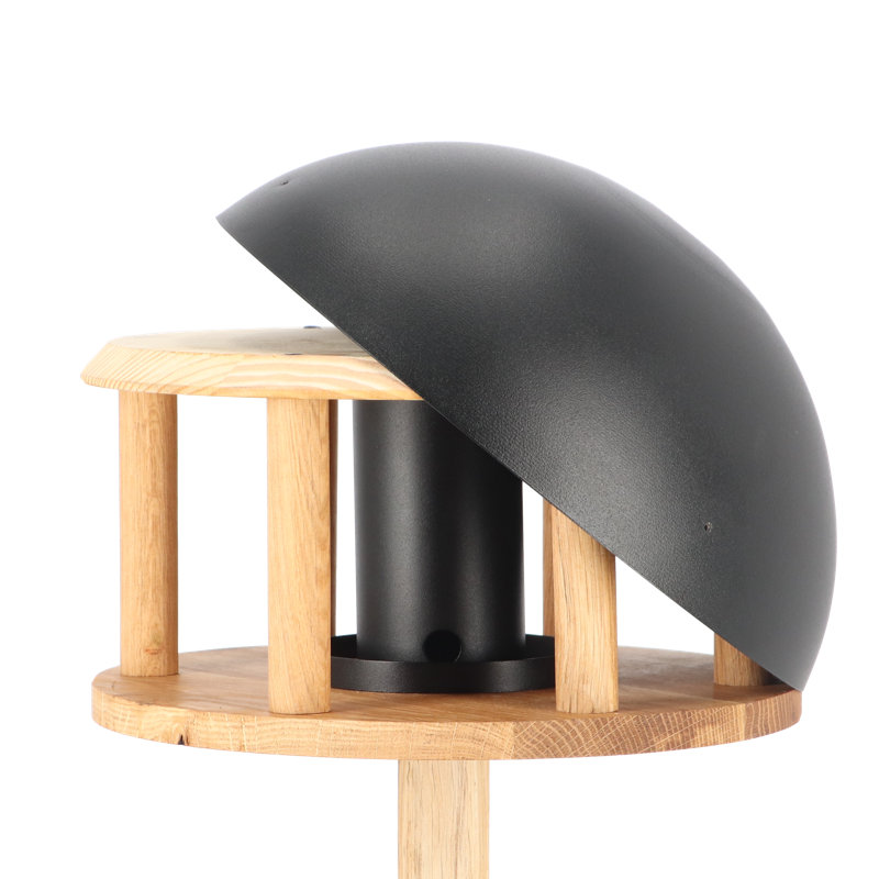 Round Oak Bird Table with Black Roof