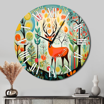 Horloge murale verte Mid-Century Nature I - Animaux