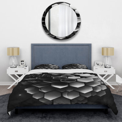 Abstract Geometric Black And White I - Modern Duvet Cover Set - Microfiber Polyester