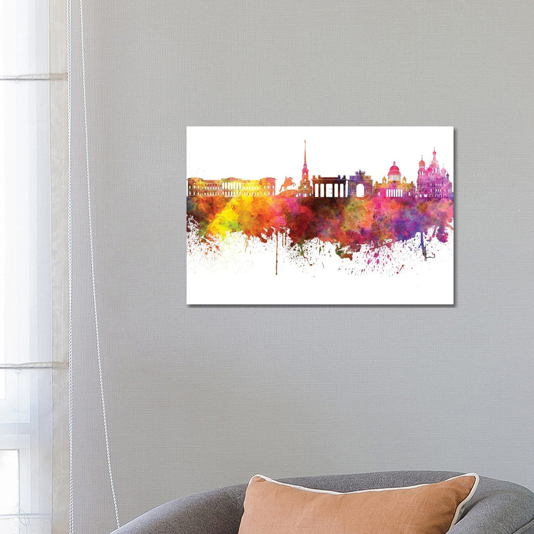 Sankt Petersburg Skyline in Aquarell von Paul Rommer - Galerie-verpackte Leinwand Giclée auf Leinwand