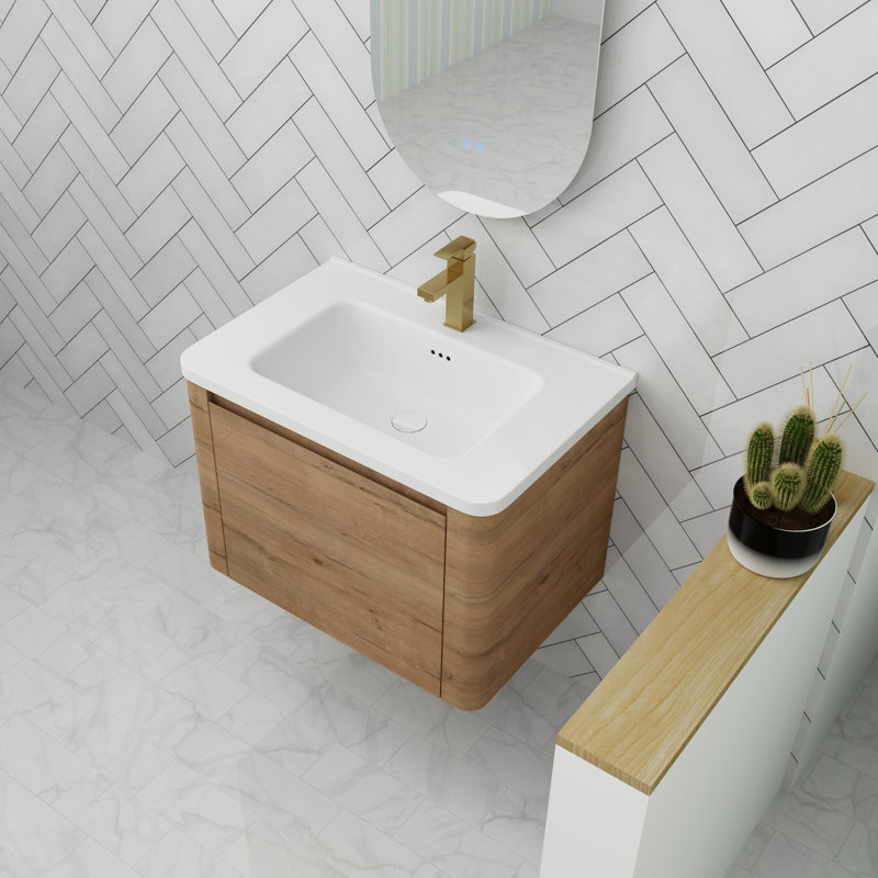 Bathroom Vanity With Sink In 24/28 Inch, Floating Bathroom Vanity With Soft Close Door, 28", Imitative Oak