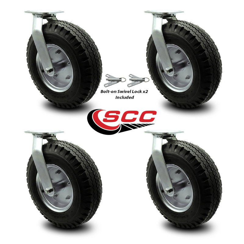 4-Piece Pneumatic Rubber Caster Set
