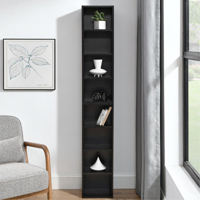Bibliothèque double 8 niveaux multi-fonctionnelle, armoire de rangement CD mince pour bureau à domicile, bibliothèque étroite haute avec tablettes réglables, apparence exquise, imperméable et solide, emballage testé 3A