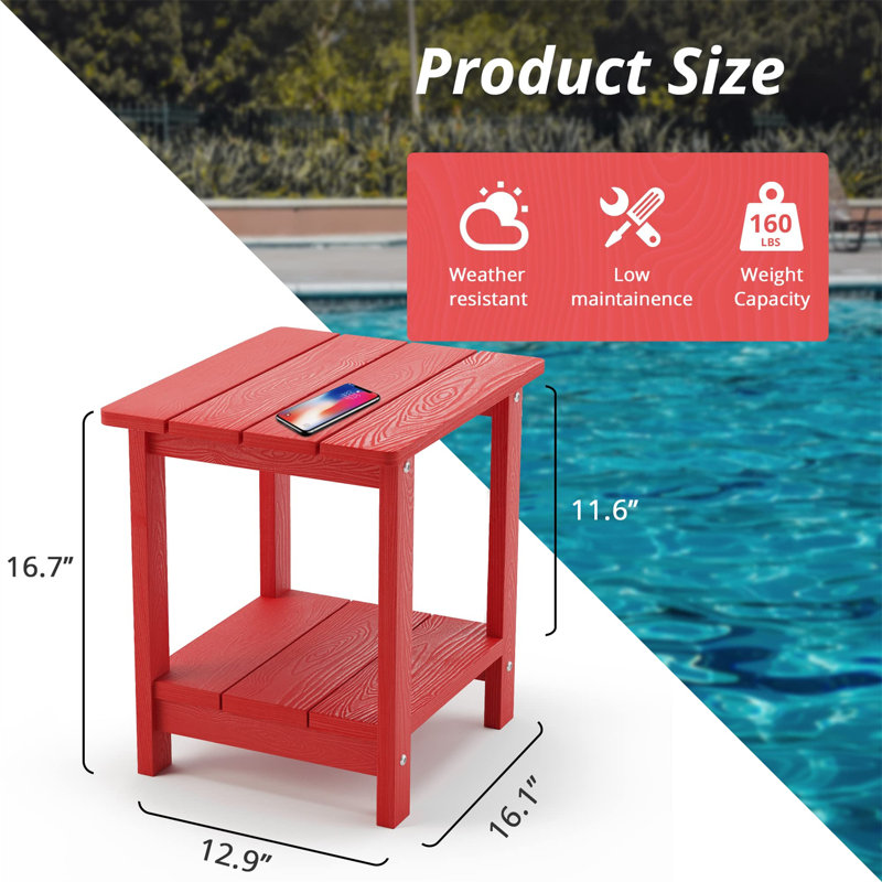 2-Tier Outdoor Table - Durable Side Table for Adirondack Chairs & Patio, Red