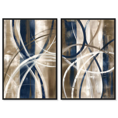 Ensemble de toiles « Abstract Blue Circles » – Ensemble de décorations murales modernes par Art Remedy, cadre noir, 10 x 15
