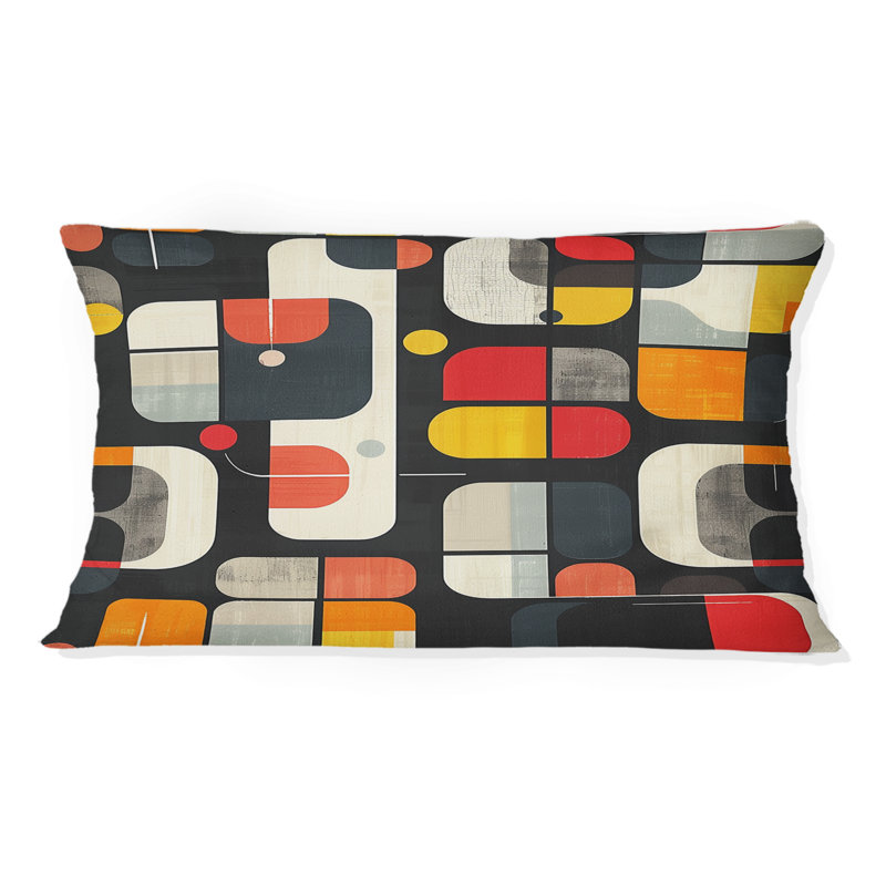 Coussin lombaire rouge Mid-Century géométrique I - Mid-Century