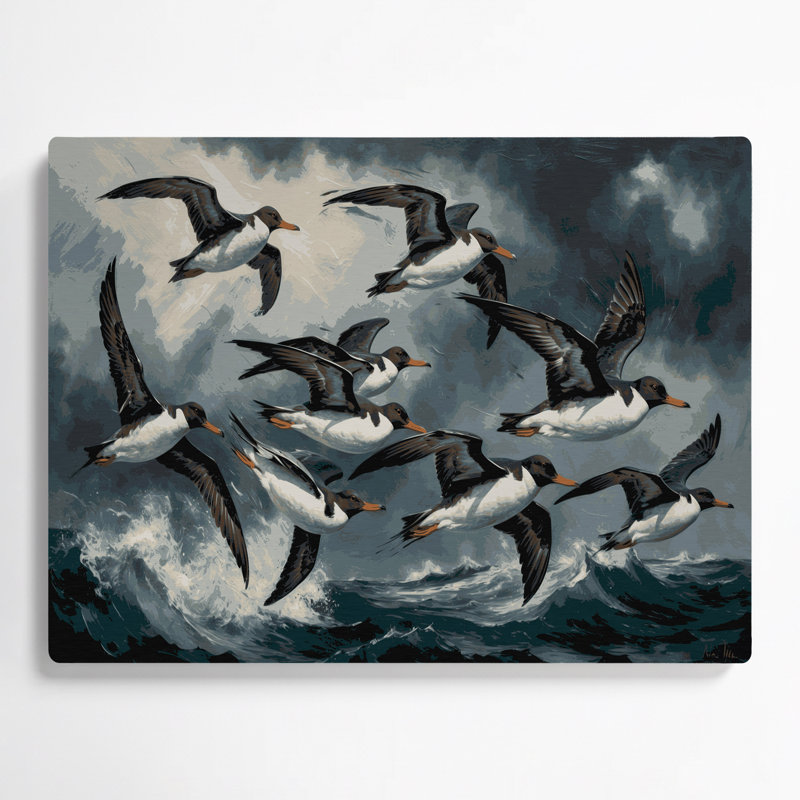 «Birds Common Murre», art mural en métal noir, H 132 po x l 168 po x P 0,05 po