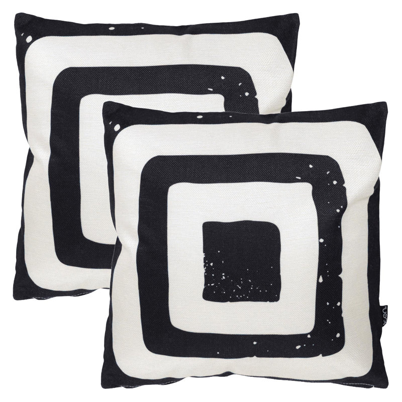 Indoor / Outdoor Square Cushion, Black/White Geometric