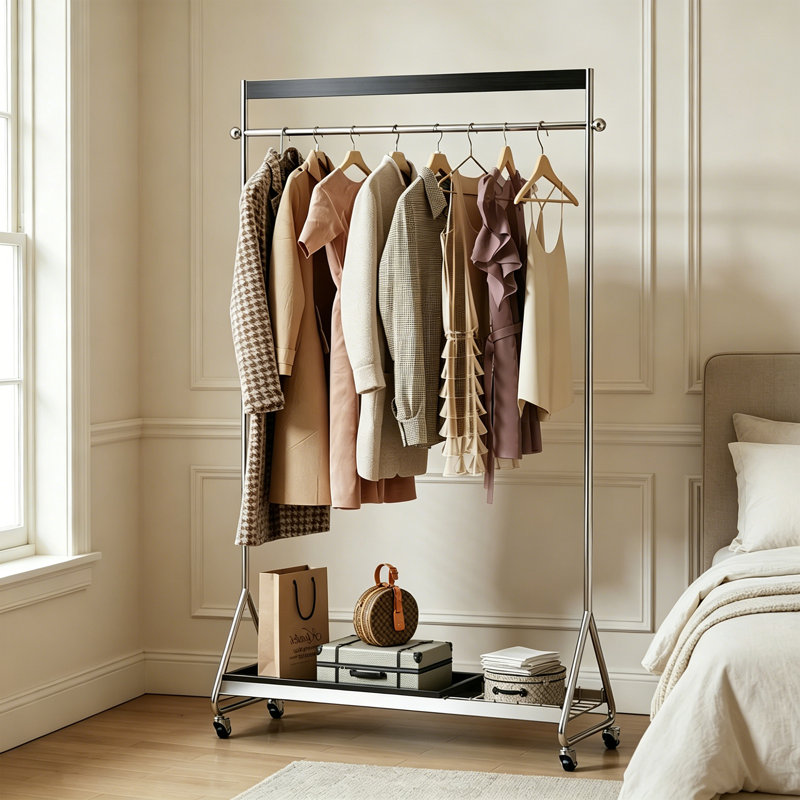 Modern Entryway Coat Rack with Shelf, Black
