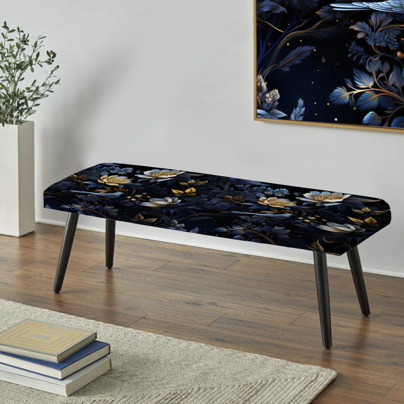 Enigmatic Nights Moody Patterns - Floral Upholstered Black Bench