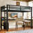 Twin Size Metal Loft Bed with Desk, Power Outlet & USB, LED Light, Space-Saving, Noise-Reduced, Black, Guardrails, CPC Certified