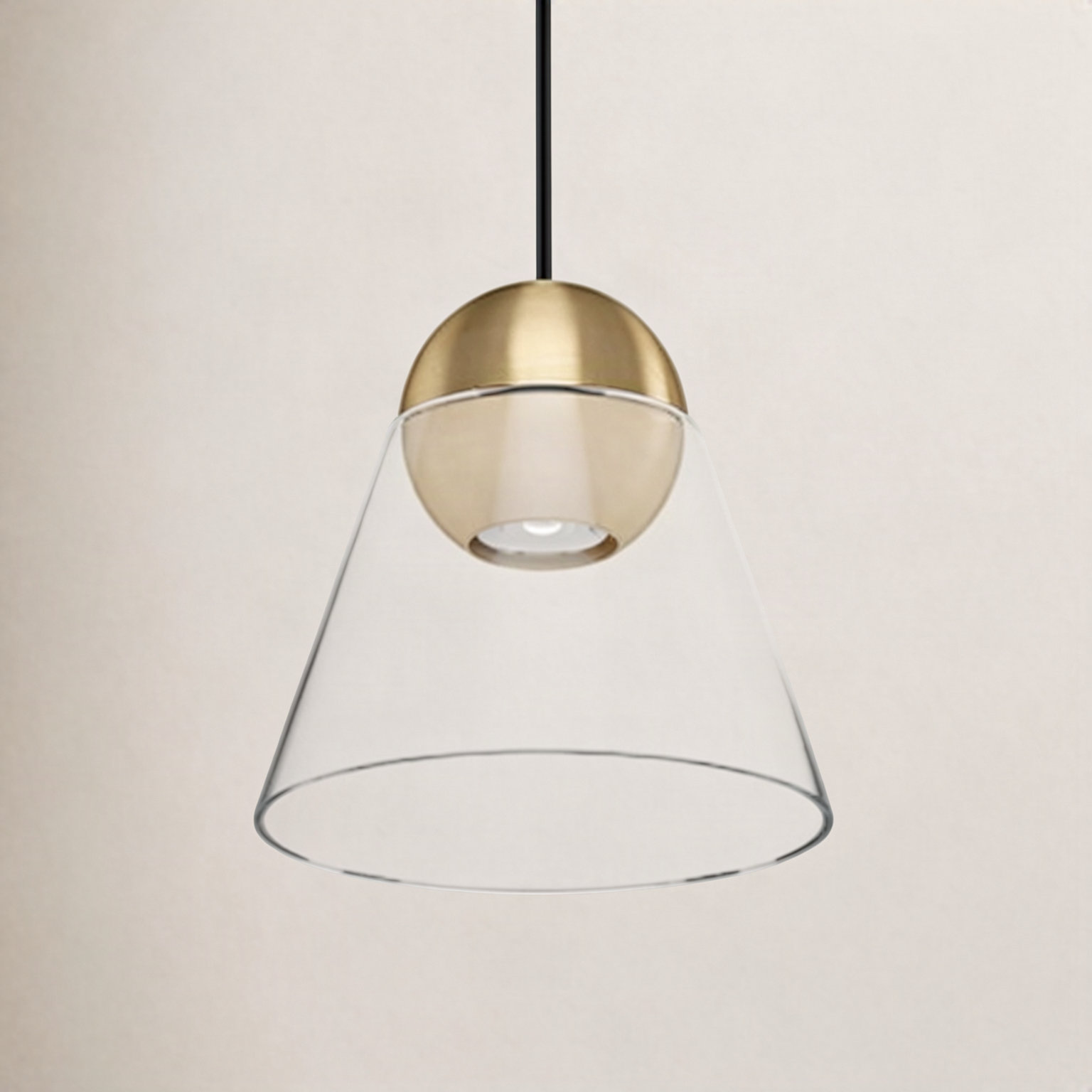Jeffery Dimmable Single Light Pendant, Brushed Brass