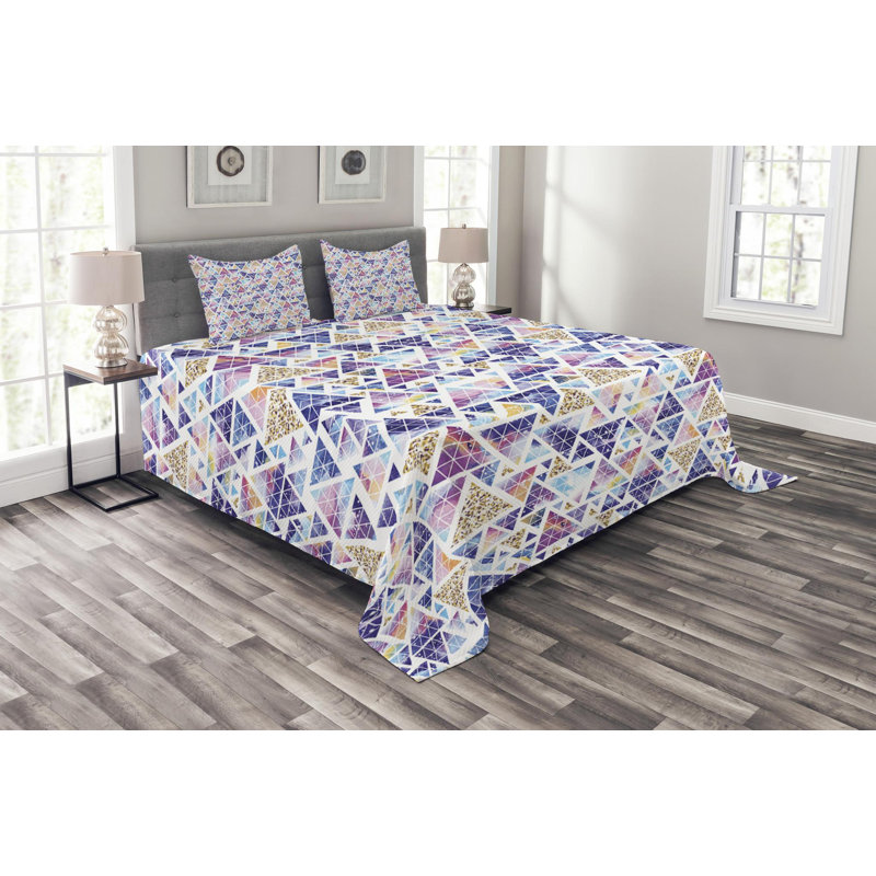 Geometric Modern & Contemporary Polyester Geometric Shapes Coverlet, Queen Coverlet + 2 Shams