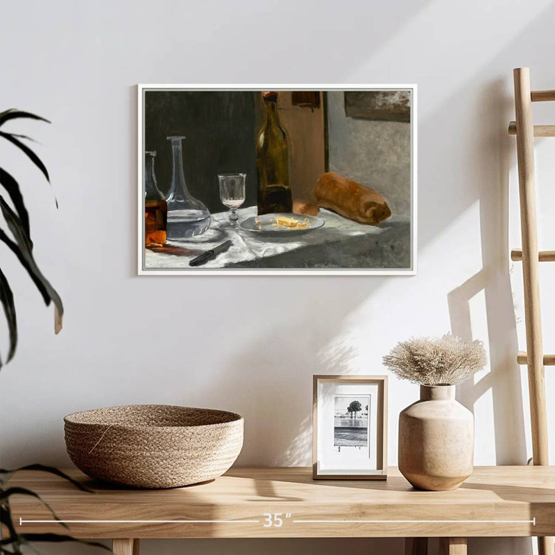 Nature morte avec carafe à pain et vin 1862-1863, 19 po x 13 po, Cadre flottant blanc
