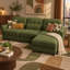 Canapé d'angle modulaire 3 places Chenvera Modern Plush en chenille avec pouf amovible, assise profonde en mousse haute densité, coussins à bords froncés, accoudoirs arrondis, dossier capitonné-1307618715