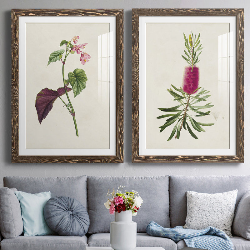 Pretty Pink Botanicals VI - Ensemble de 2 reproductions de cadres photo, Encadré de bois de noyer