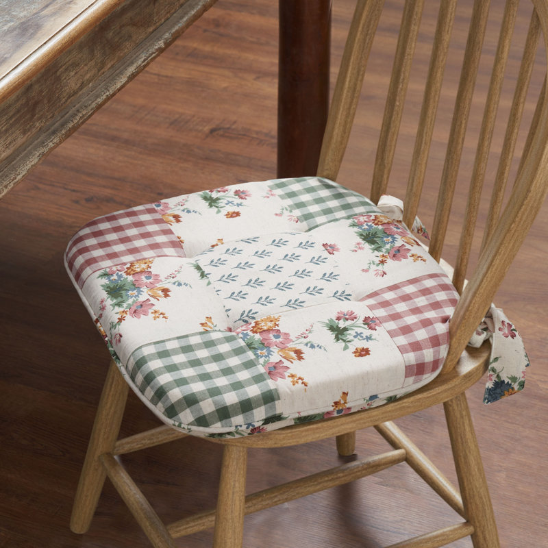 Margaret Dusty Rose & Natural Patchwork Cotton Chair Pad - 15.5x17 Cushioned Seat Cushion