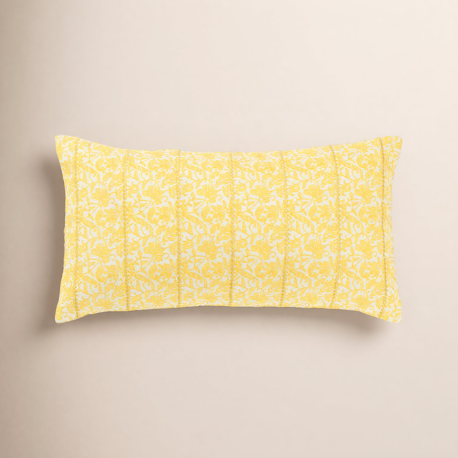 Kalon Embroidered Cotton Lumbar Throw Pillow, Yellow/White