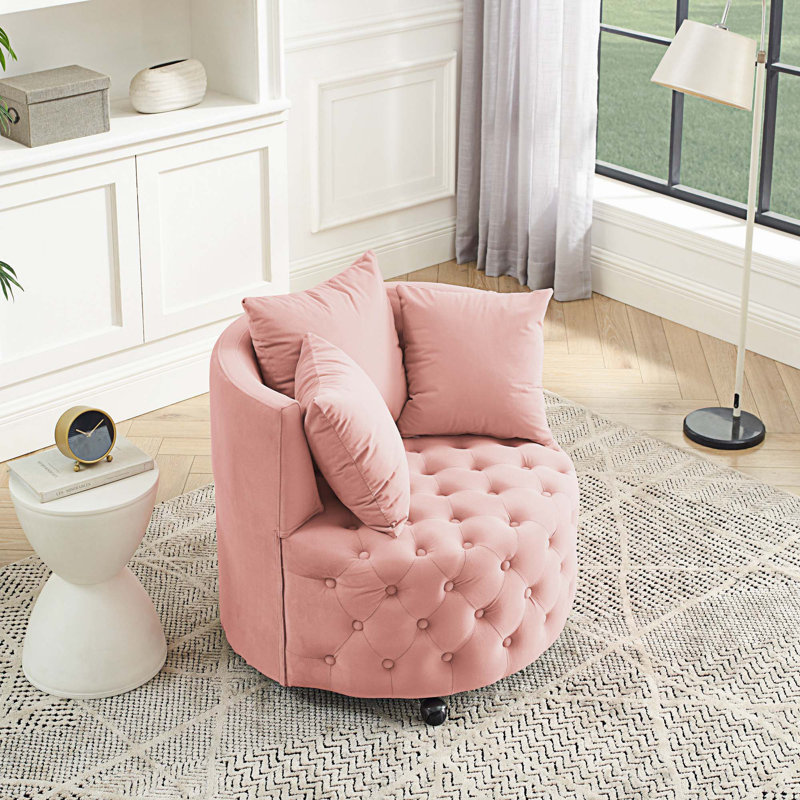 Fauteuil demi-tonneau Jakora, Velours rose