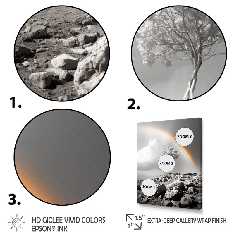 " Orange Rainbow Monotone Landscape ", 44" H x 34" W x 1.5" D, Black Picture Framed