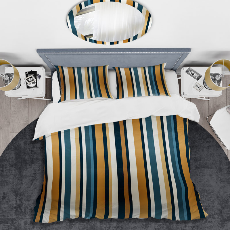 Ensemble de housse de couette élégant à rayures dorées et blanches, Housse de couette pour très grand lit et 2 très