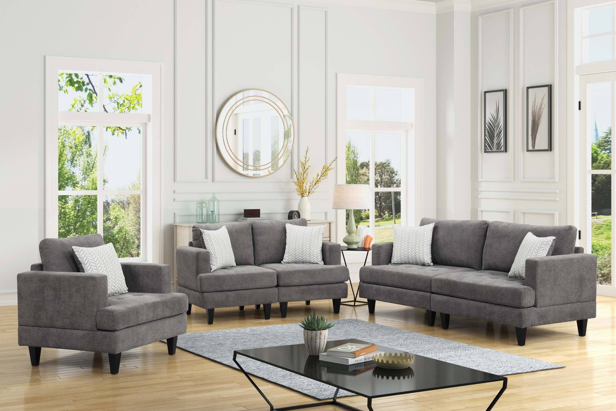 Latitude Run® Chenille Sofa Loveseat Chair Living Room Set with Throw