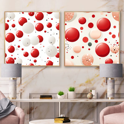 Pois rouges et blancs II - ensemble de 2 collages de formes abstraites carrées