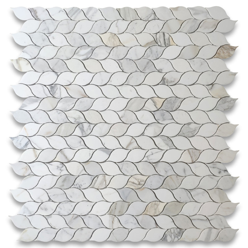 Carreau de mosaïque en marbre 11 po x 10 po, Blanc / Beige