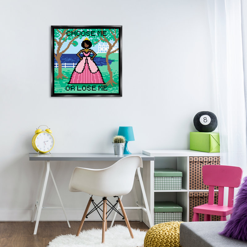 «Select Me Pixel Princess», art mural encadré flottant par Grace Popp, Cadre flottant noir de jais, H 25 po x l 25 po