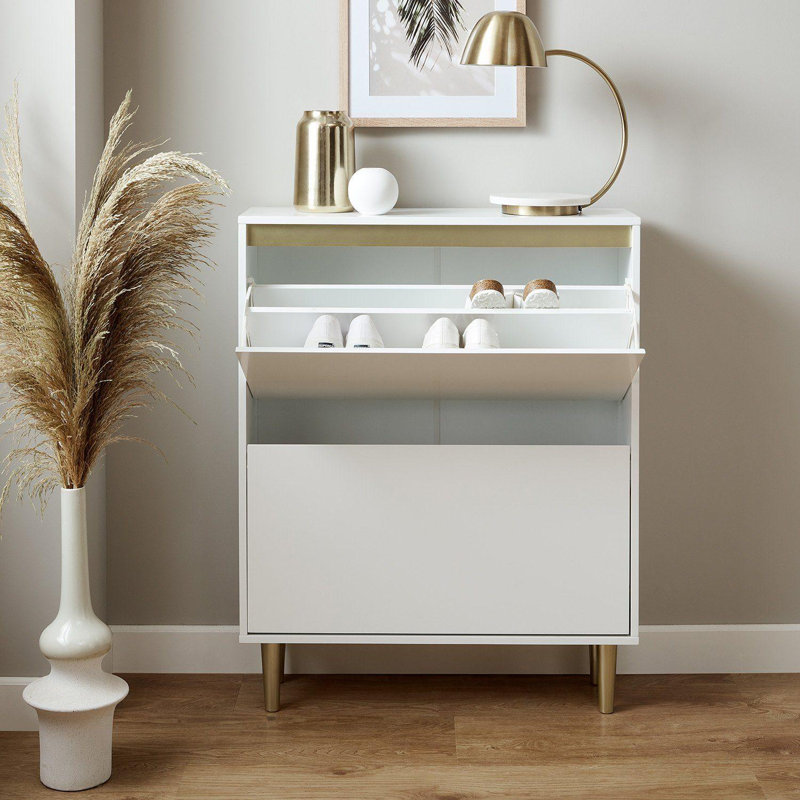 Iliana 2 Door Shoe Cabinet, Gold/White