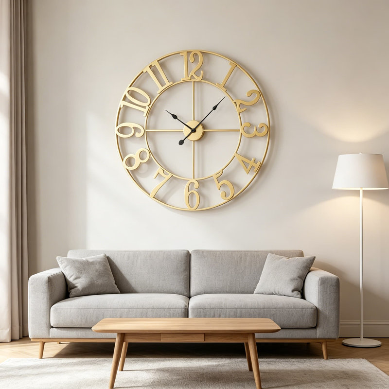 Grande horloge murale 20 po, horloge murale décorative en métal à piles, mouvement à quartz silencieux, chiffres arabes modernes pour le salon, la cuisine, le bureau, le manteau de cheminée