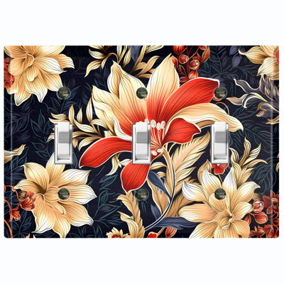 Couvercle de plaque d'interrupteur en métal; Bascule à 3 bandes US standard - Fleurs Art Nouveau élégantes