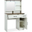 Coiffeuse de maquillage blanche avec miroir et lumières, 3 options d'éclairage, tabouret, 2 tiroirs, tablette réglable, armoire latérale pour miroir de bureau de chambre à coucher, choix, tablettes, armoire,