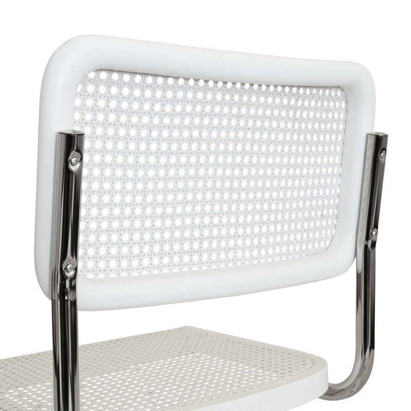 Marcel Breuer Cesca Cane Cantilever Dining Side Chair, White/Chrome
