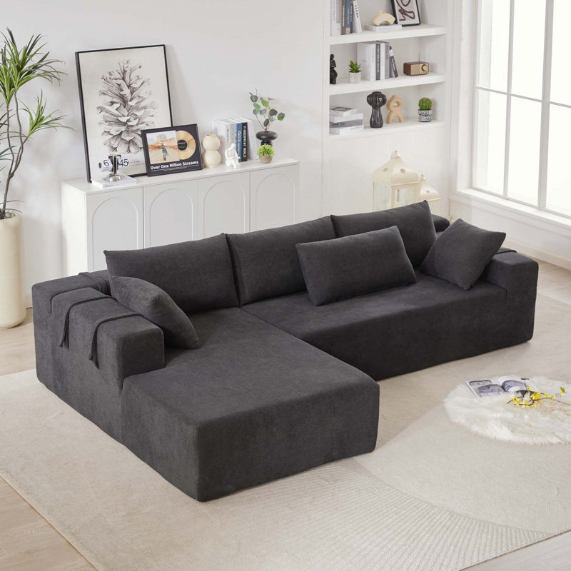 Boneless Modern Upholstered Sectional Sofa Couch Set, Modular L Shaped Sectional Living Room Sofa Set with 6 Pillows, Free Combination Sofa Couch for Living Room, Bedroom