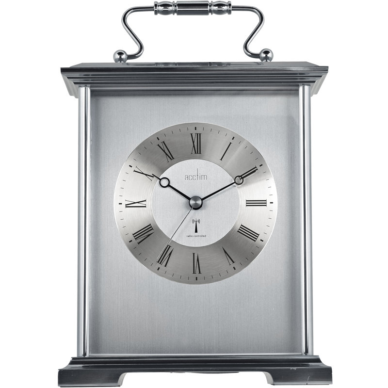 Acctim Althorp Mantel Clock Radio Controlled Quartz Polished Metal Carriage Clock Silver