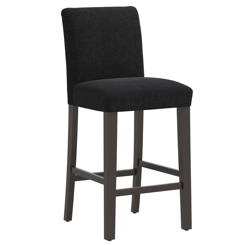 Tabouret de bar et de comptoir Hadrien, Tabouret de bar (siège d'une hauteur de 31 po), Lin classique noir, Bois noir