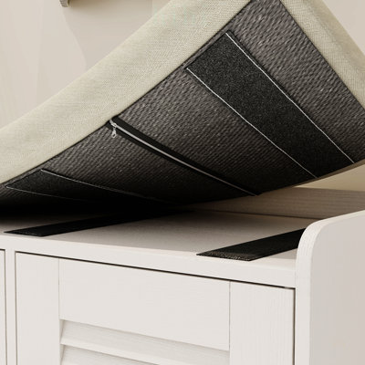 Banc de rangement pour chaussures 28,74 pouces avec armoire à 2 portes, banc d'entrée avec rangement pour chaussures blanc et coussin, tablettes réglables pour le couloir