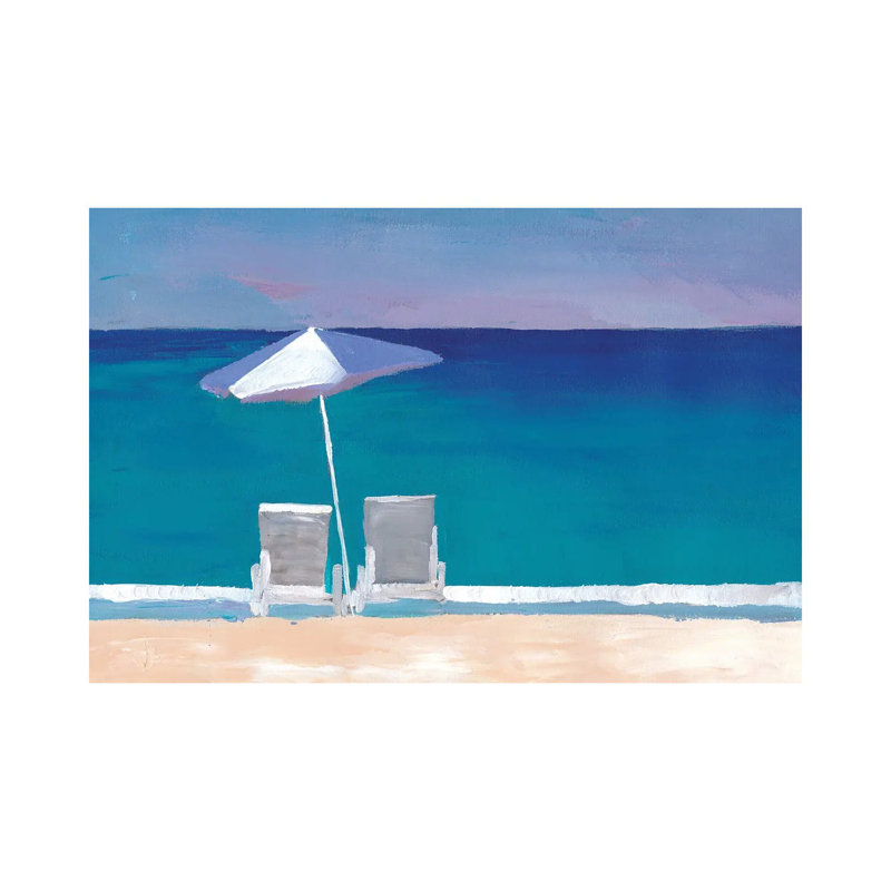 Beach Chair And Parasol On The Beach by Markus & Martina Bleichner - Wrapped Canvas Painting, 20.32 cm H x 30.48 cm W