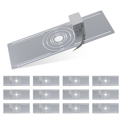 12 Pack New Construction Mounting Plate with Symmetric Round Hole - 2-3-4-6-8" Flat Steel Rough-in Wafer Light Bracket, LED Recessed Lighting Housing