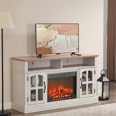 58"" Fireplace TV Stand, Entertainment Center with 23"" Electric Fireplace, TV Table for TVs up to 70 Inch, Media Console Cabinet with Storage and Glass -  Red Barrel Studio®, 2520D6D959494CABA921140982D146FD