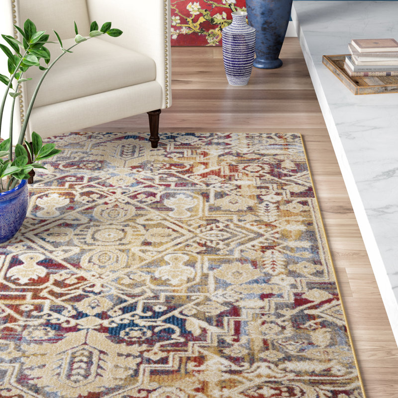 Tapis beige / bleu Huetter, Rectangle 9 pi 3 po x 12 pi 9 po