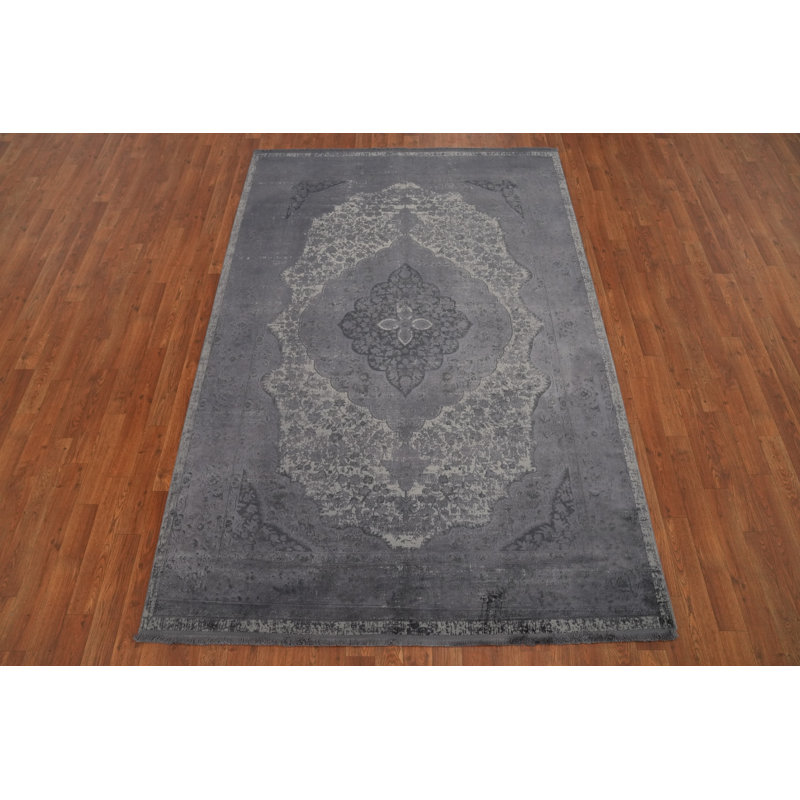 Tapis à motif de médaillons floraux élégants et rétro gris 5 x 7
