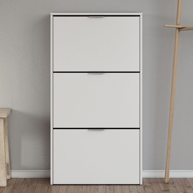 18 Pair Shoe Storage Cabinet, Shiny White