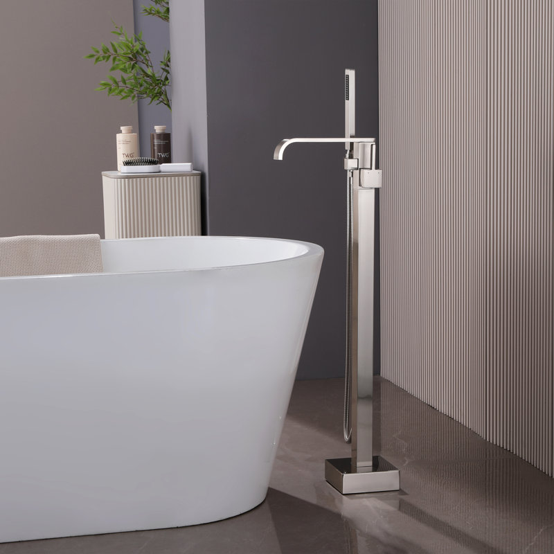 Freestanding Waterfall Tub Filler With Hand Shower, Solid 304 Stainless Steel, Cupc Ceramic Cartridge, 1.8 GPM Hand Shower, Matte Black / Brushed Gold