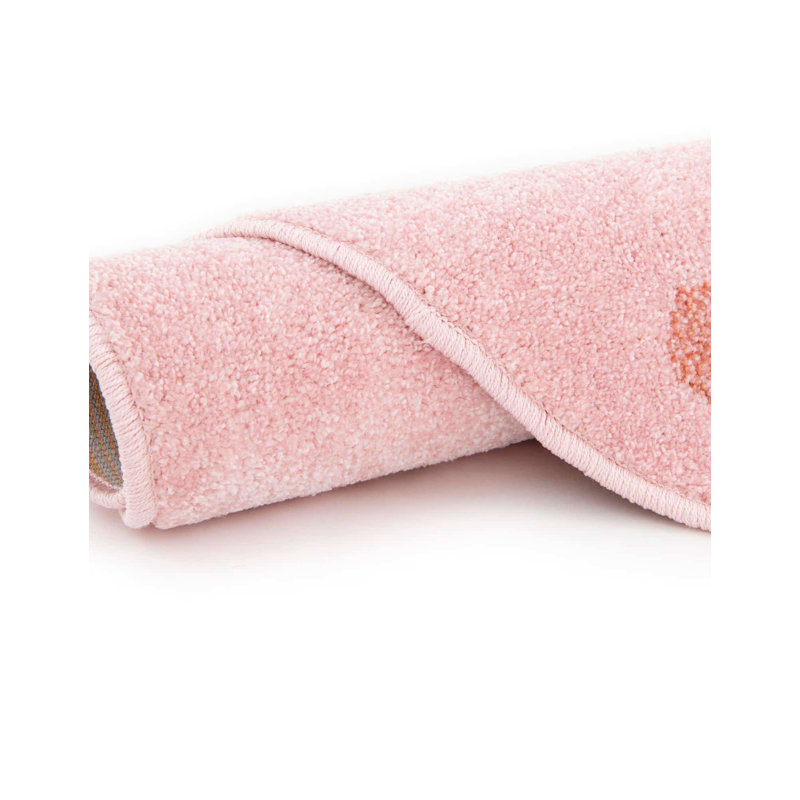 Whimsy Meow Baby Pink/Gray Kid Rug, Round 5'3"