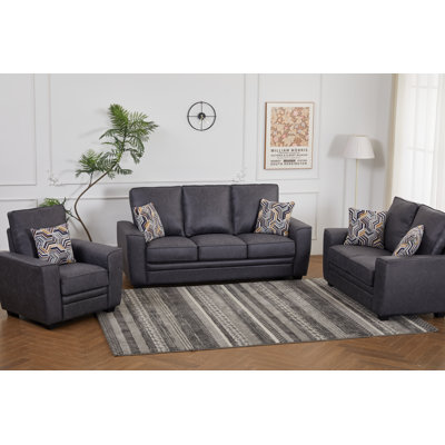 Pet-Friendly 3-Piece Faux Leather Living Room Sofa Set, 1+2+3 Seater Complete Couch Set With High-Density D28 Foam, Easy Assembly For Apartment Home