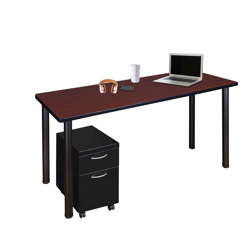 Bureau mobile Regency Kee avec rangement, H 29 po x l 48 po x P 24 po, Acajou / noir