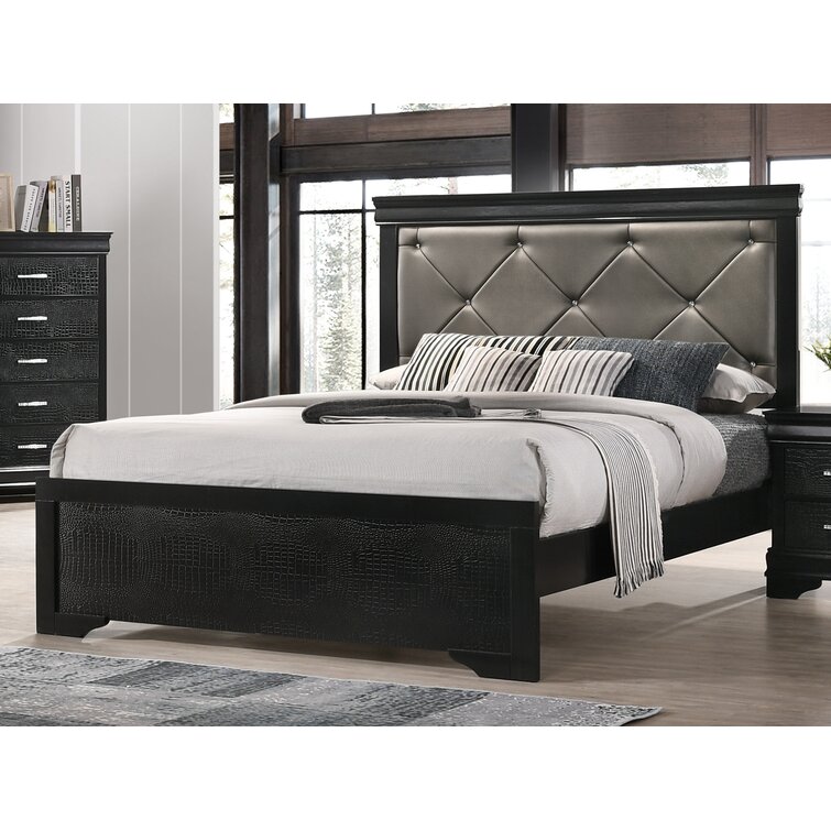 Amalia Black Fabric/Wood Queen Panel Bed by Crown Mark