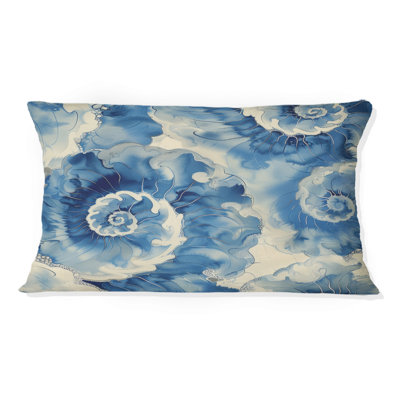 Coussin lombaire traditionnel chinois à motif de spirales bleues et beige Shibori